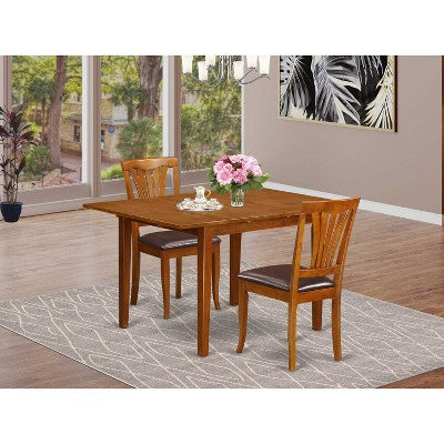 HomeStock 3-Piece Saddle Brown Finish Solid Wood Top Dining Table Set