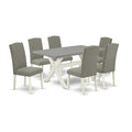 7-Piece Rectangle Natural Oak Finish Solid Wood Top Dining Table with 6 Parson-Chairs with