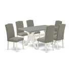 7-Piece Rectangle Natural Oak Finish Solid Wood Top Dining Table with 6 Parson-Chairs with
