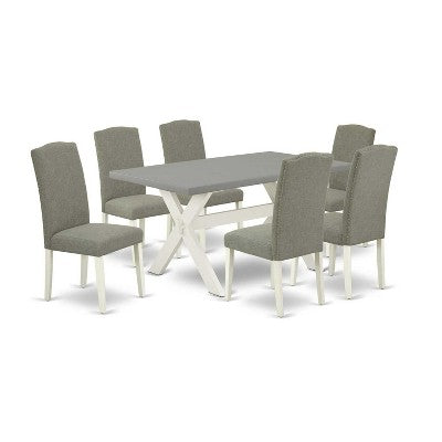 7-Piece Rectangle Natural Oak Finish Solid Wood Top Dining Table with 6 Parson-Chairs with