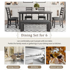 6-Piece Farmhouse Dining Table Set Dining Set with Rustic Dining Table, 4 High-back Dining Chairs and Bench, Natural Wood Wash/Gray-ModernLuxe