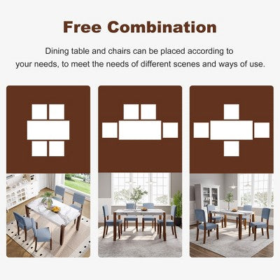 Faux Marble Dining Table Set for 4, 5 Pieces Rectangle Dining Table with 4 Upholstered Chairs for Small Space Kictchen
