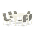 HomeStock 7-Piece Rectangle Linen White Finish Solid Wood Top Dining Table with 6 Parson Chairs