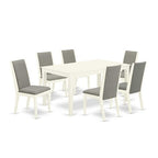 HomeStock 7-Piece Rectangle Linen White Finish Solid Wood Top Dining Table with 6 Parson Chairs