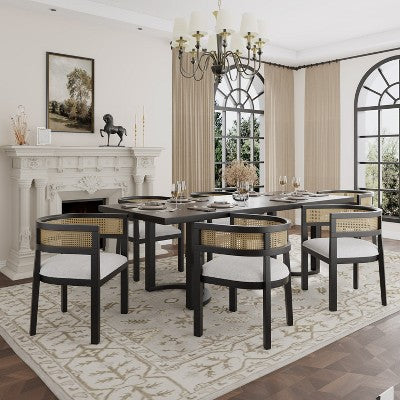Christopher Knight Home Lythor 7 Piece Cane and Rubberwood Upholstered Dining Set