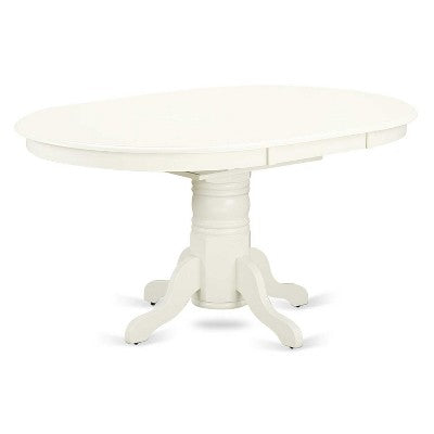 Vintage Oval Dining Table Set - 5pc Table & 4 Chairs - Linen White Legs - Light Beige Fabric