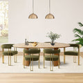 47-83 Extendable Dining Table Set for 6, Natural Wood-Tone Table and 6 Upholstered Chenille Dining Chairs with Metal Legs-Panipeachy