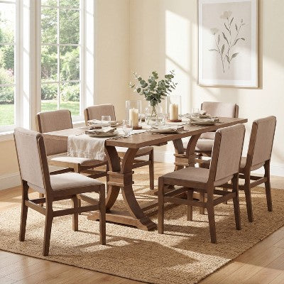 Christopher Knight Home Lyra 7 Piece Contemporary Rubberwood Upholstered Dining Set with Expandable Dining Table