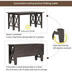 6 Piece Extendable Dining Table Set Dining Set Small Dinette Kitchen Table Set with Foldable Table, 4 Upholstered Chairs, Bench, Gray/Espresso-HABITRI