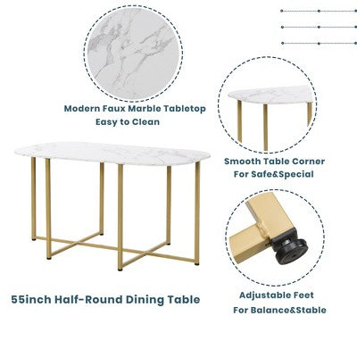 Modern Marble Dining Table Set for 6 with Metal Frame, Rectangular Marble Sticker Table and 6 Chairs for Dining Room Kitchen