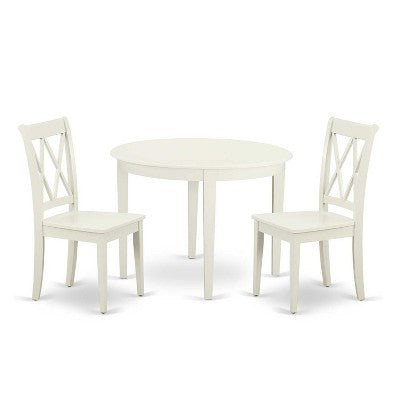 Nordic Dining Set - 3 Piece Table & Chairs - 42 Inch Round Table - Linen White Finish - Modern Furniture