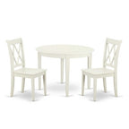 Nordic Dining Set - 3 Piece Table & Chairs - 42 Inch Round Table - Linen White Finish - Modern Furniture