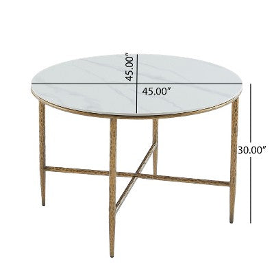 Christopher Knight Home Valeska 5 Piece Industrial Luxe Hand-Forged Sintered Stone Dining Table with Upholstered Dining Chairs
