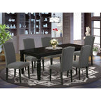 HomeStock 7-Piece Rectangle Black Finish Solid Wood Top Dining Table with 6 Parson-Chairs