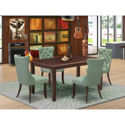 5-Piece Mahogany Finish Solid Wood Top-Rectangular Dining Room Set-Seats 4