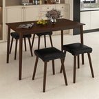Costway 5PCS Dining Table Set for 4 w/ 4 Upholstered Stools Rubber Wood Legs for Kitchen