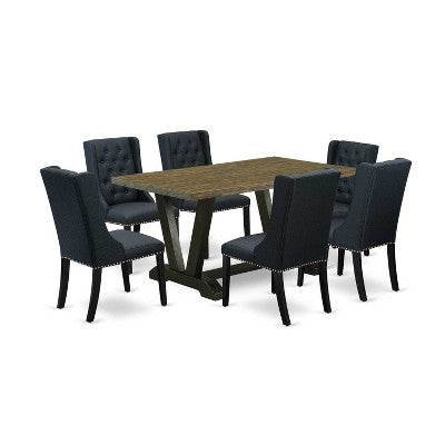 HomeStock 7-Piece Distressed Jacobean Finish Solid Wood Top Dining Table with 6 Chairs