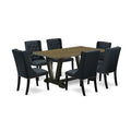HomeStock 7-Piece Distressed Jacobean Finish Solid Wood Top Dining Table with 6 Chairs