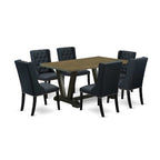 HomeStock 7-Piece Distressed Jacobean Finish Solid Wood Top Dining Table with 6 Chairs