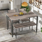 Costway 4pcs Dining Table Set Rustic Desk 2 Chairs & Bench w/ Storage Rack