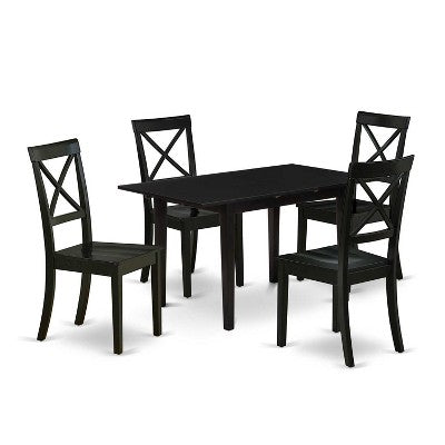 HomeStock 5-Pc Black Finish Solid Wood Top - Rectangular Dining Room Set with Butterfly Leaf - Seats 4