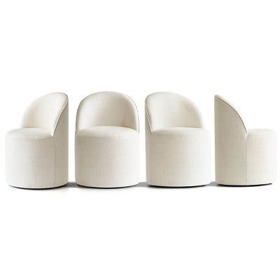 Dining Table Set for 4, Upholstered Barrel Chair with Castors and Round Pedestal Table for Kitchen or Breakfast Nook-Panipeachy