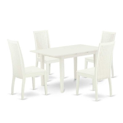 5-Piece Linen White Finish Solid Wood Top - Rectangular Dining Room Set - Seats 4