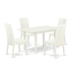 5-Piece Linen White Finish Solid Wood Top - Rectangular Dining Room Set - Seats 4