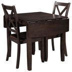 GDFStudio Torquil 3 Piece Ruberwood Dining Set with Foldable Dining Table and 2 X-back Chairs