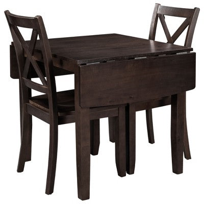 GDFStudio Torquil 3 Piece Ruberwood Dining Set with Foldable Dining Table and 2 X-back Chairs