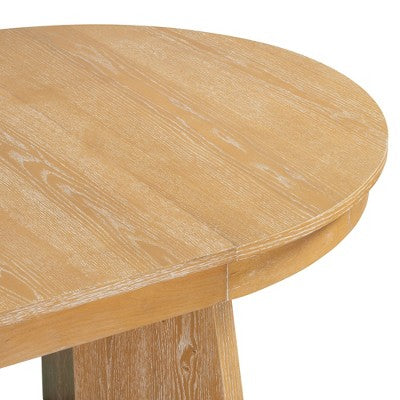 Rattan Round Dining Table Set for 4, Extendable Dining Set with 4 Upholstered Chairs, Kitchen Table and Chairs Set for Small Space, Natural Wood Wash