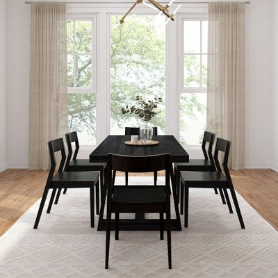 Plank+Beam 72 Classic Solid Wood Dining Table Set, Walnut Wirebrush, + 6 Chairs