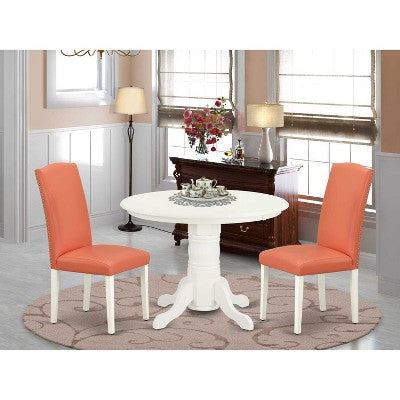 Round Dinette Set 3pc - 42 Table & 2 Parson Chairs - Pink Flamingo PU Leather - Eclectic Elegance