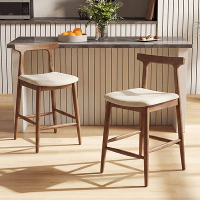 Costway 3 PCS Counter Height Kitchen Table with 2 Bar Stools, Fabric Upholstered Seats