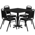 Emma and Oliver 36 Square Laminate X-Base Table Set with 4 Banquet Chairs