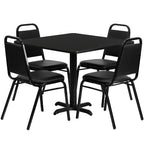Emma and Oliver 36 Square Laminate X-Base Table Set with 4 Banquet Chairs