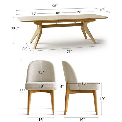 9-Piece Dining Set for 8, Extendable Trestle Base Table with Upholstered Chairs Featuring Solid Wood Legs-Panipeachy
