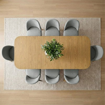 9-Piece Dining Set for 8, Extendable Trestle Base Table with Upholstered Chairs Featuring Solid Wood Legs-Panipeachy