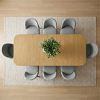 9-Piece Dining Set for 8, Extendable Trestle Base Table with Upholstered Chairs Featuring Solid Wood Legs-Panipeachy