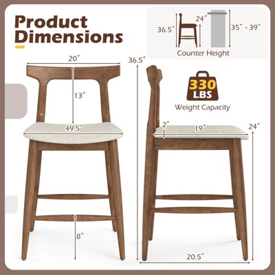 Costway 3 PCS Counter Height Kitchen Table with 2 Bar Stools, Fabric Upholstered Seats