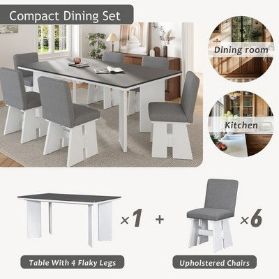 GDFStudio Felton Modern 7 Piece Wood Upholstered Dining Table Set