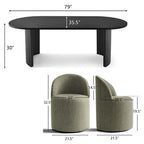 Dining Table Set for 6, Oval 79 Table and Linen Fabric Upholstered Barrel Chairs with Casters, for the Dining Room-Panipeachy