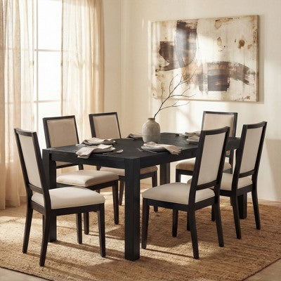Modern Dining Set - 80 Table + 6 Cushioned Chairs, Solid Wood Frame, 400lbs Table Capacity, Easy Assembly