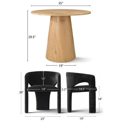 Round Dining Table Set with 2 Chenille Armchairs, Modern Pedestal Table and Upholstered Chairs with Full Back and Arms-Panipeachy