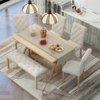 6 PCS Retro Dining Table Set, Rectangular Table with Unique Legs and Upholstered Chairs-ModernLuxe