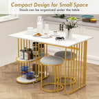 Costway 3 Piece Dining Table Set w/ 2 Stools 2-tier Storage Shelf Upholstered Seat