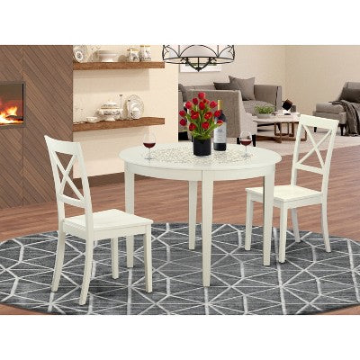 Round Kitchen Table Set for 4 - Dining Table with 2 Chairs - Mediterranean Style
