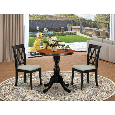 3-Piece Black and Cherry Finish Solid Wood Top - Dining Room Set - Seats 4