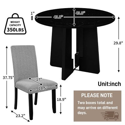 5-piece Round Dining Table Set Dining Set with 4 Upholstered Chairs for Dining Room, Kitchen and Living room, Beige/Black/Gray/White-ModernLuxe