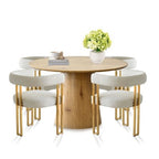 47-83 Extendable Dining Table Set for 4, Natural Wood-Tone Table and 4 Chenille Chairs with Metal Legs, Ideal for Kitchen-Panipeachy